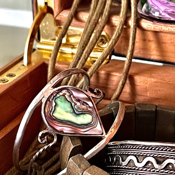 Vintage Sterling Silver Cuff with #Abalone Precious Stone - Picture 3 of 5